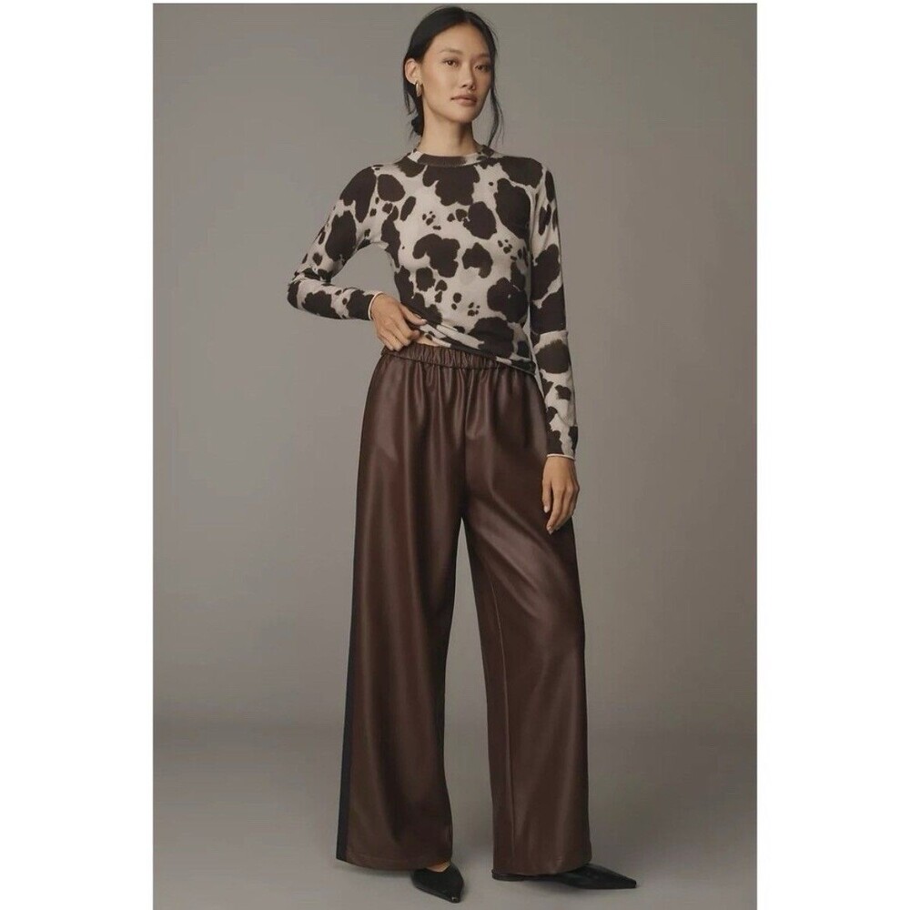 Anthropologie Maeve Faux Leather Pull-On Track Pants Size XL Brown Boho NEW